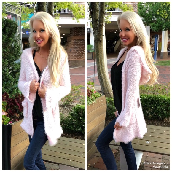 🛍 LAST 1! Fuzzy Popcorn Pocket Sweater w/Hoodie! - Picture 6 of 6